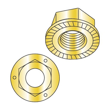 Newport Fasteners Serrated Lock Nut, 1/4"-20, Steel, Grade 5, Yellow Zinc, 0.14 in Ht, 2000 PK 547233